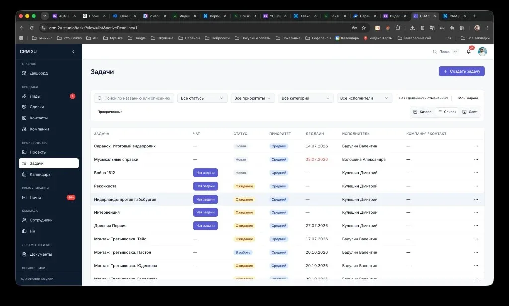 Список задач в CRM